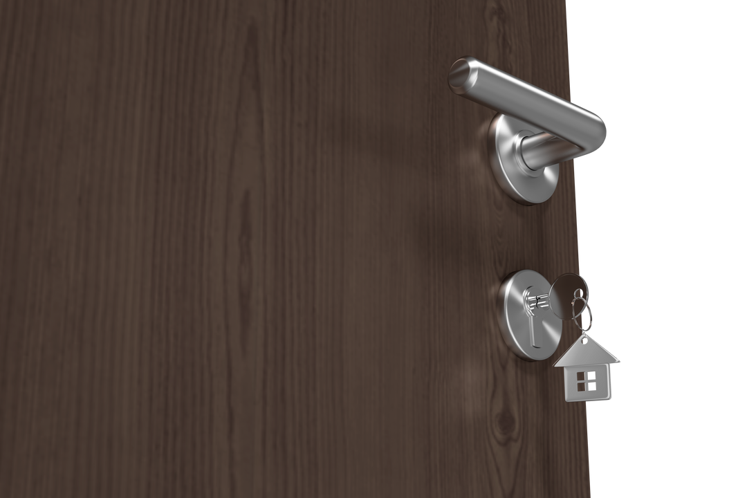 Transparent Brown Door with Metal Handle and House Key on Ring - Download Free Stock Images Pikwizard.com