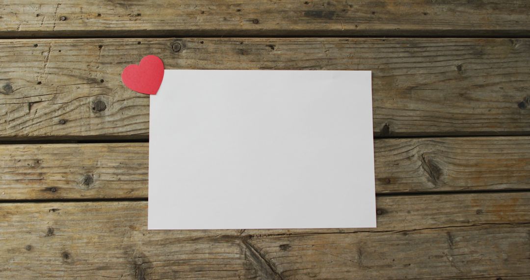 Blank Card with Red Heart on Rustic Wooden Surface