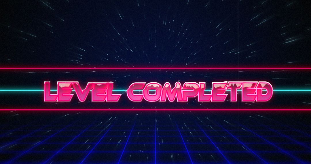 Retro Level Completed Screen with Neon Effects