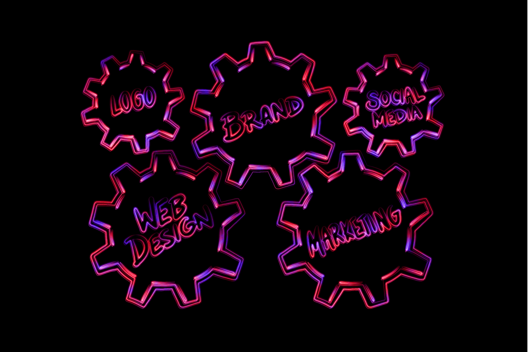 Vibrant Cogs with Media Texts on Transparent Background