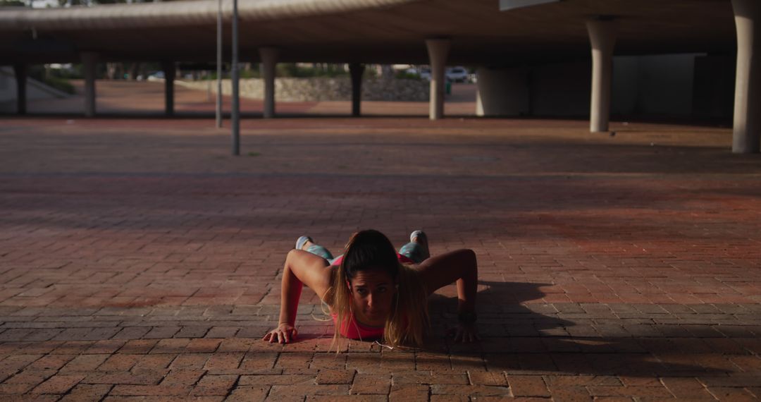 Determined Female Athlete Performing Push-Up Outdoors - Free Images, Stock Photos and Pictures on Pikwizard.com