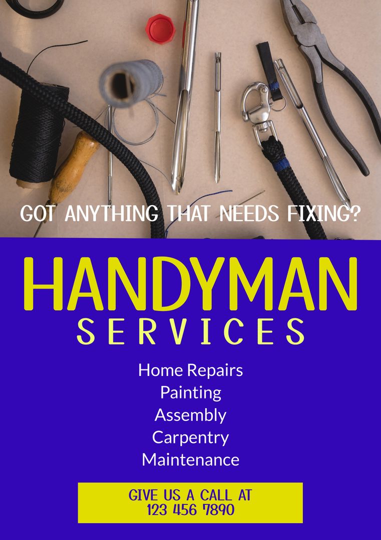 Handyman Services Advertisement with Tools and Contact Information - Download Free Stock Templates Pikwizard.com