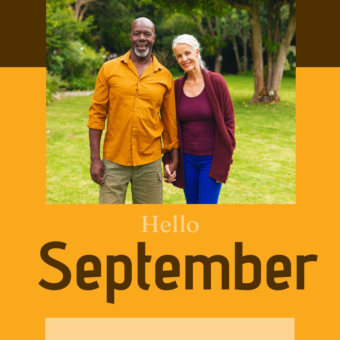 Joyful Senior Couple Welcoming September in Lush Garden