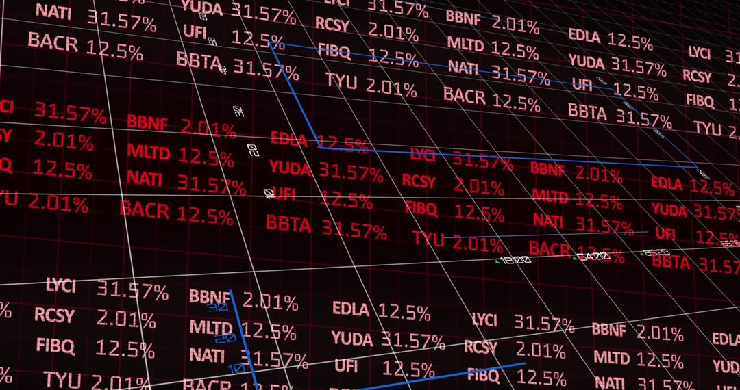 Digital Stock Market Data Visualization on Black Background