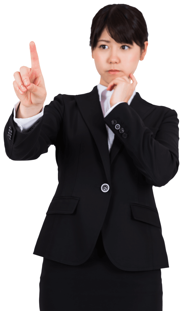 Asian Businesswoman Using Virtual Interface Isolated on Transparent Background