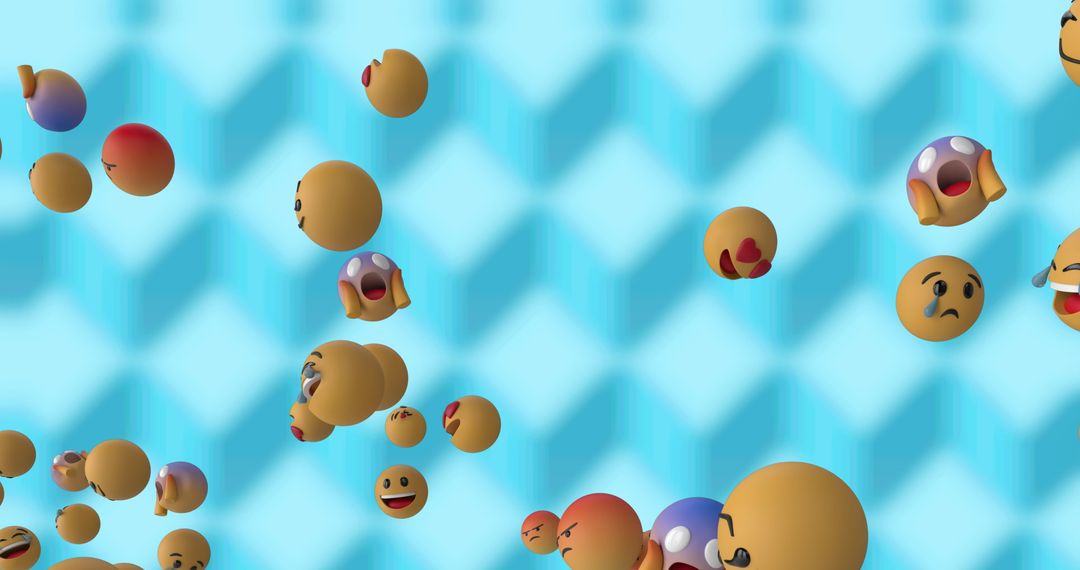 Floating Emoji Icons on Blue Background Enhancing Communication Concept