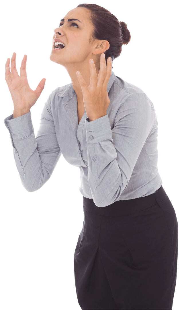 Frustrated Businesswoman Expressing Emotions on Transparent Background
