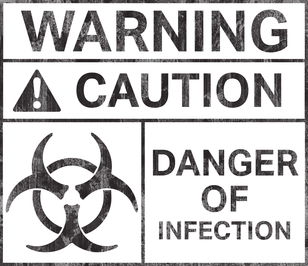 Black and White Warning Sign with Biohazard Symbol on Transparent Background