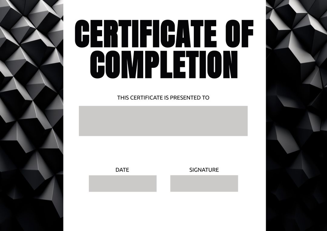 Modern Certificate of Completion Template with Geometric Black Background - Download Free Stock Templates Pikwizard.com