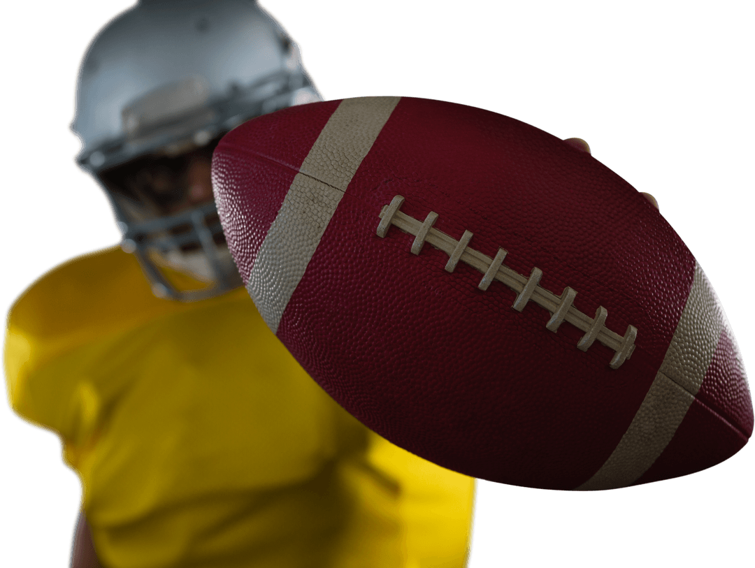 Transparent Background Close-Up of American Football Player Holding Ball