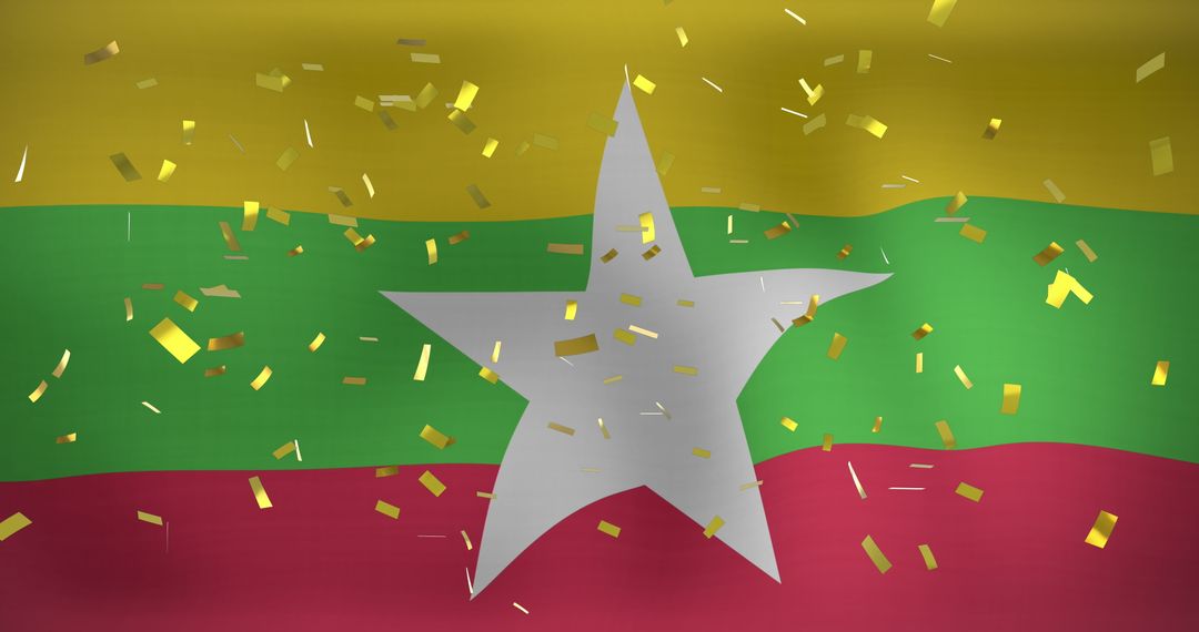 Confetti Falling Over Waving Myanmar Flag Symbolizing Celebration and Patriotism - Free Images, Stock Photos and Pictures on Pikwizard.com