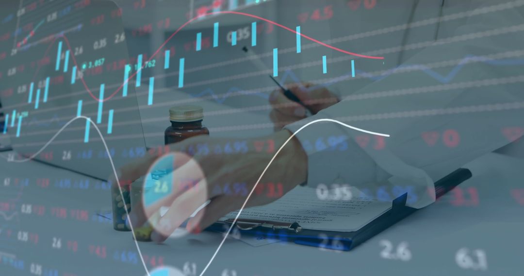 Medical Analysis with Chart Overlay on Doctor Desk and Documents