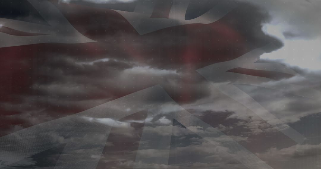 UK Flag and Data Processing Overlay with Stormy Clouds