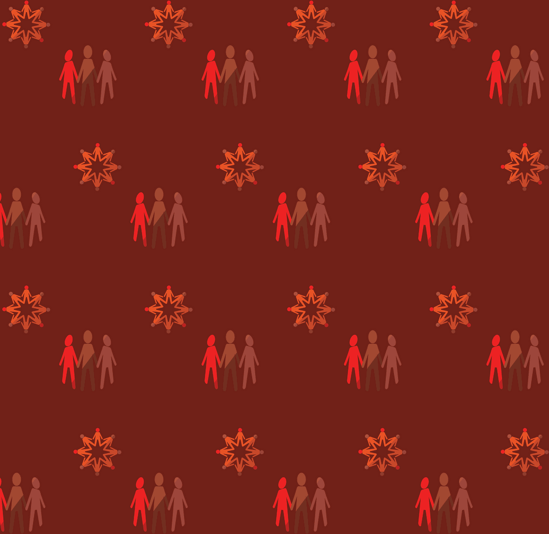 Seamless Transparent Pattern with People and Floral Icons on Brown