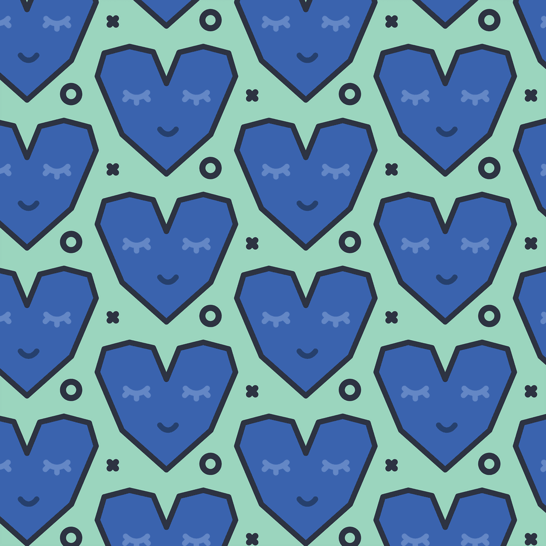 Transparent Blue Heart Pattern with Smiling Faces on AQUA Background