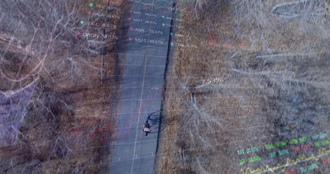 Abstract Overlay of Graphs and Bicyclist on Road