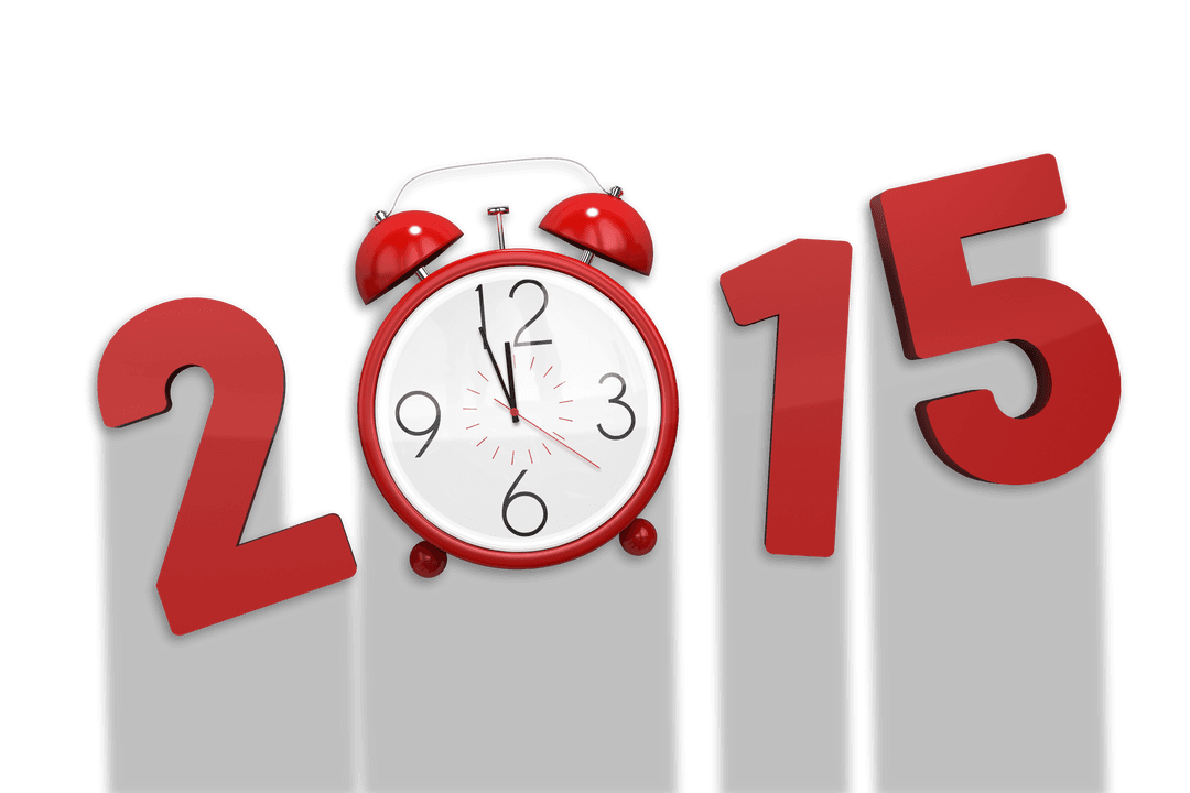 Transparent 2015 Design with Red Alarm Clock Illustration