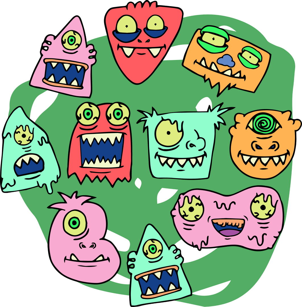 Colorful Cartoon Monsters with Transparent Background