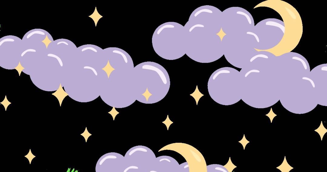 Whimsical night sky with clouds and crescents