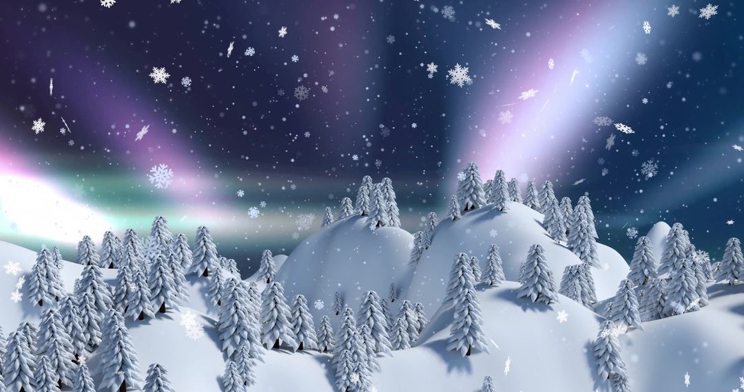Snowy Mountains with Aurora Borealis Winter Landscape
