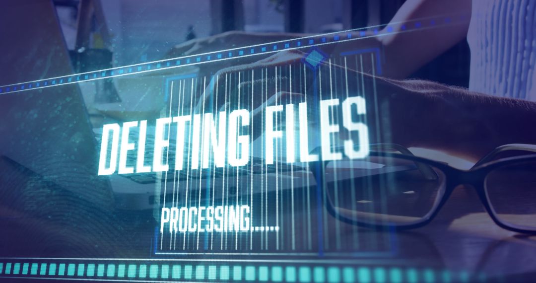 Digital Files Deletion Progress Over Businesswoman in Office