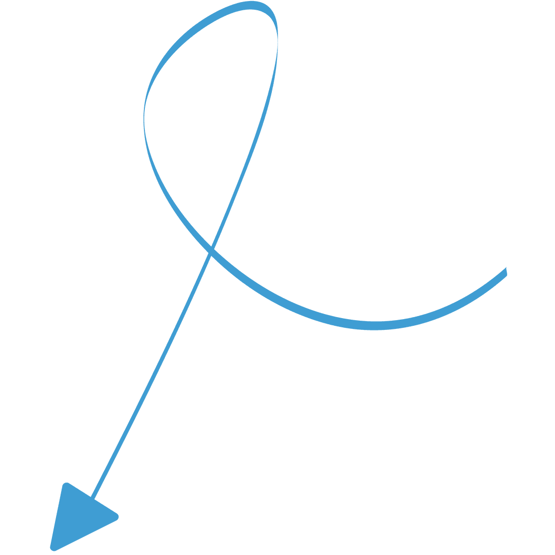 Blue Curved Down Arrow on Transparent Background