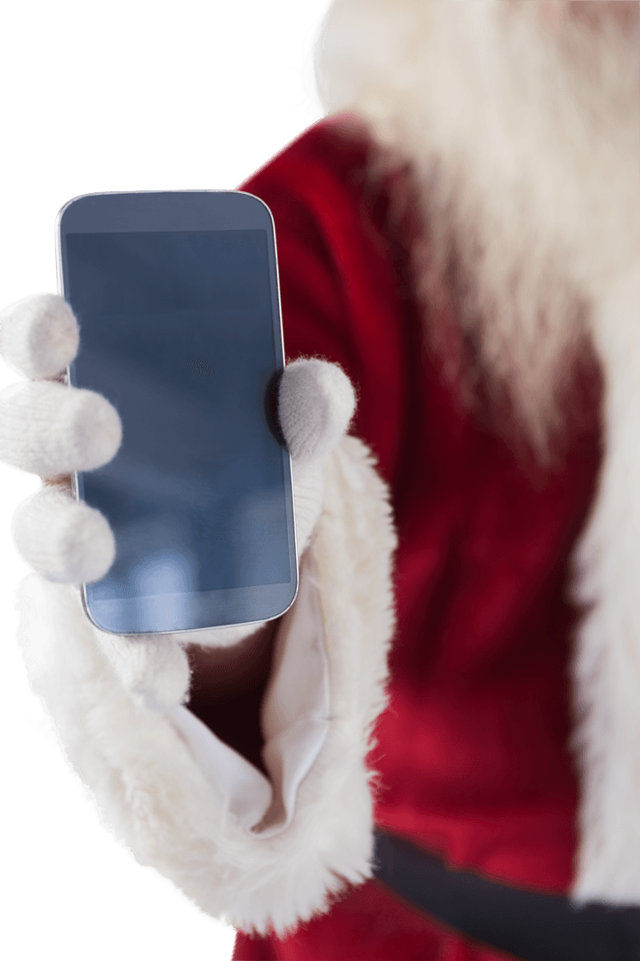 Santa Claus Hand Holding Smartphone Transparent Display