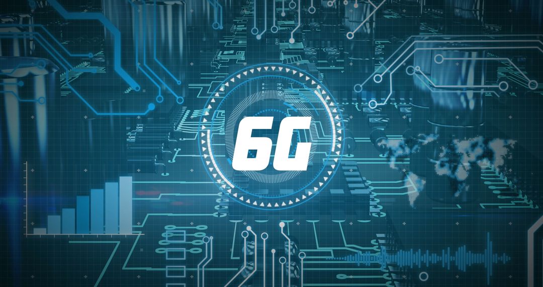 6G Network Technology Concept with Processor and World Map