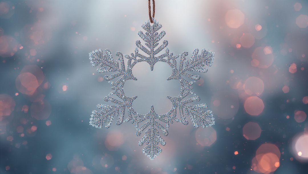Crystal Snowflake Ornament with Twinkling Bokeh Background