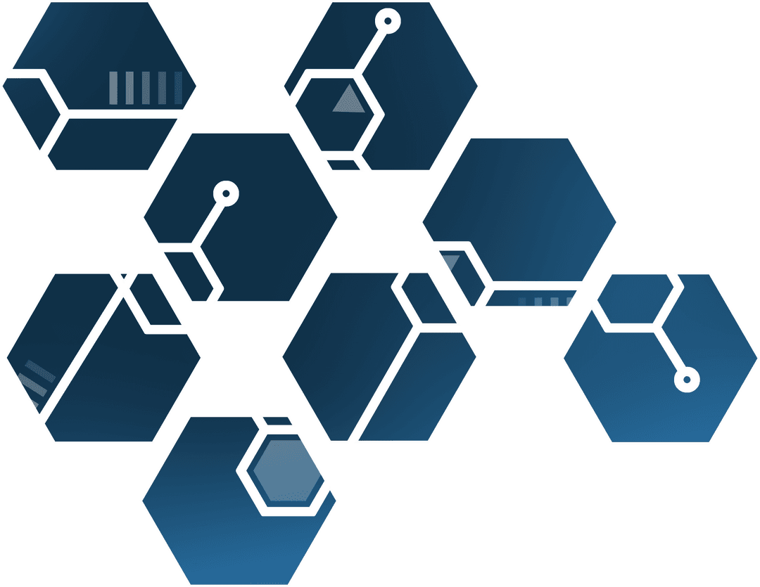 Digital Blue Hexagon Graphics on Transparent Background