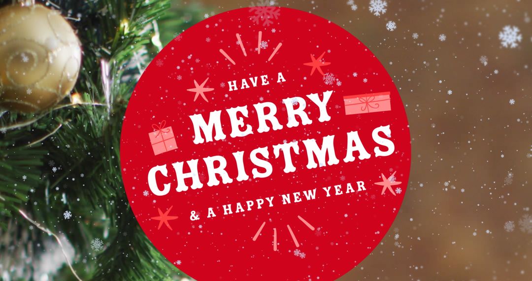 Festive Christmas Greeting with Snowfall and Tree Ornament