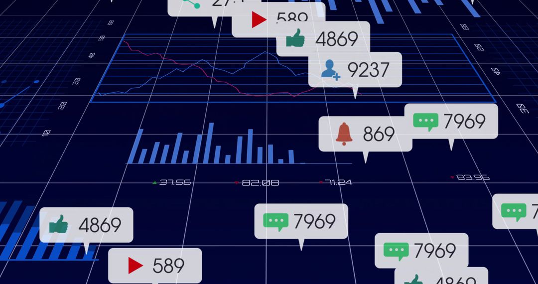 Data Charts Featuring Social Media Engagement Icons and Statistics