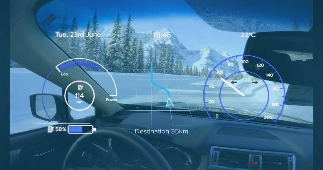Digital Car Dashboard with Winter Augmented Reality Interface
