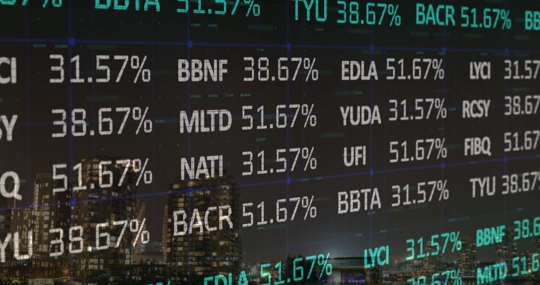 Financial Data Projections on Dark Background Showing Stock Trends
