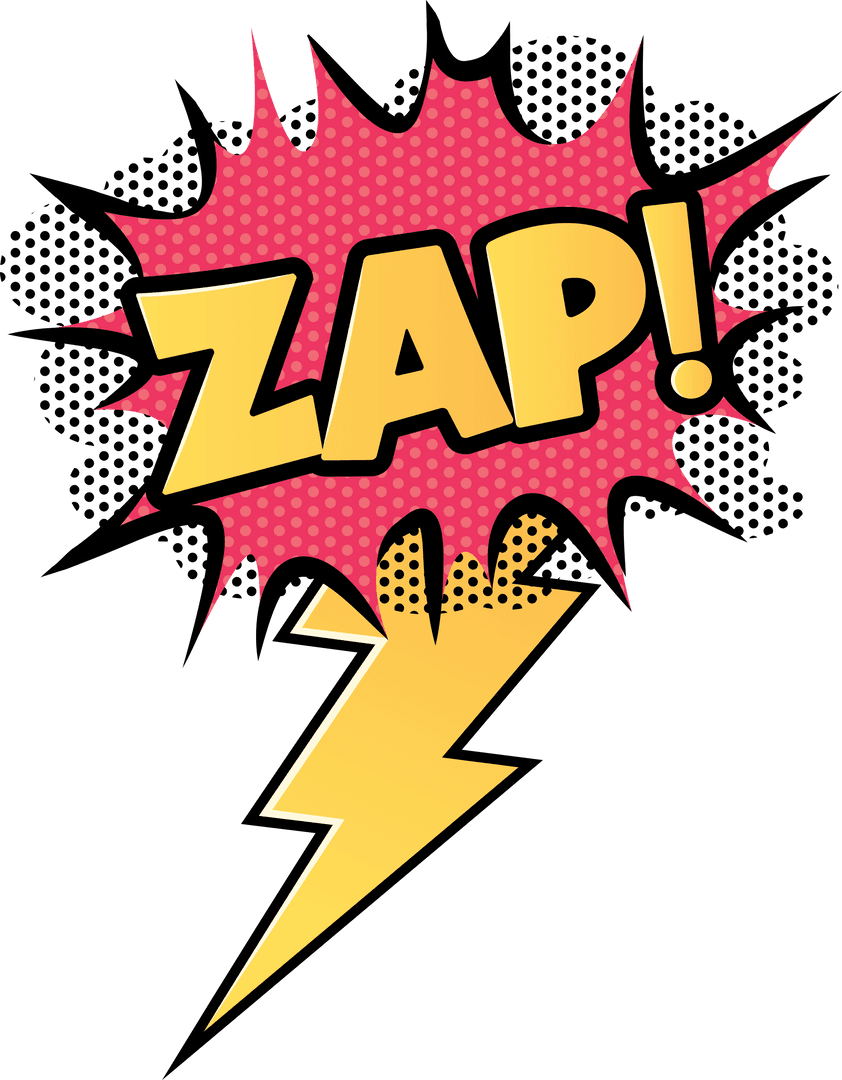 Colorful Comic Book 'Zap' Text with Lightning Bolt and Transparent Background