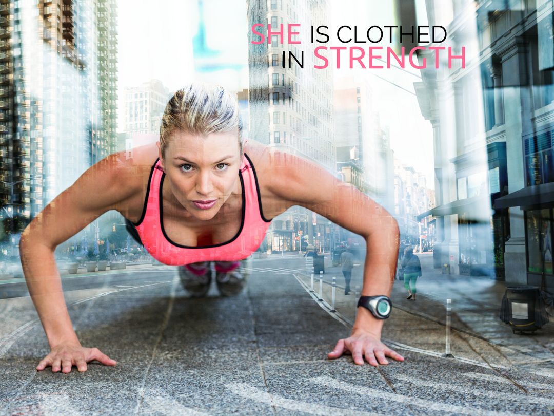 Women's Determination: Urban Push-Up for Fitness Motivation