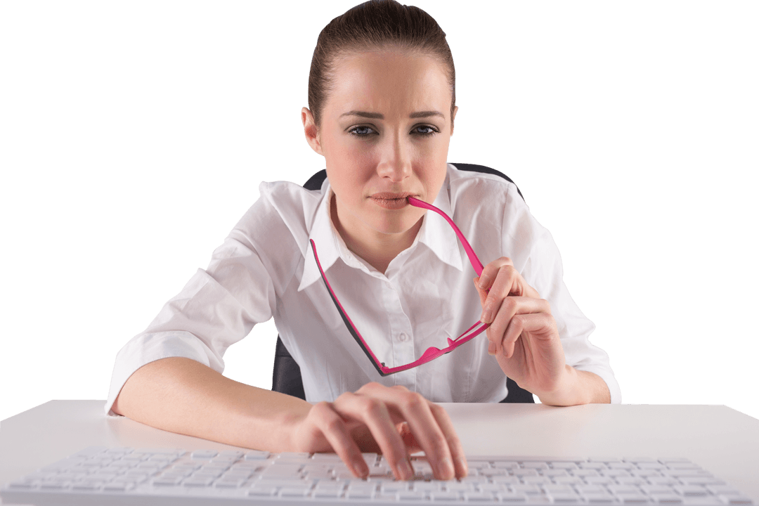Focused Businesswoman Typing on Transparent Keyboard