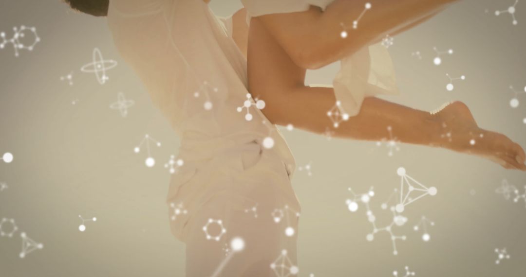 Couple Dancing in Harmony with Futuristic Network Overlay