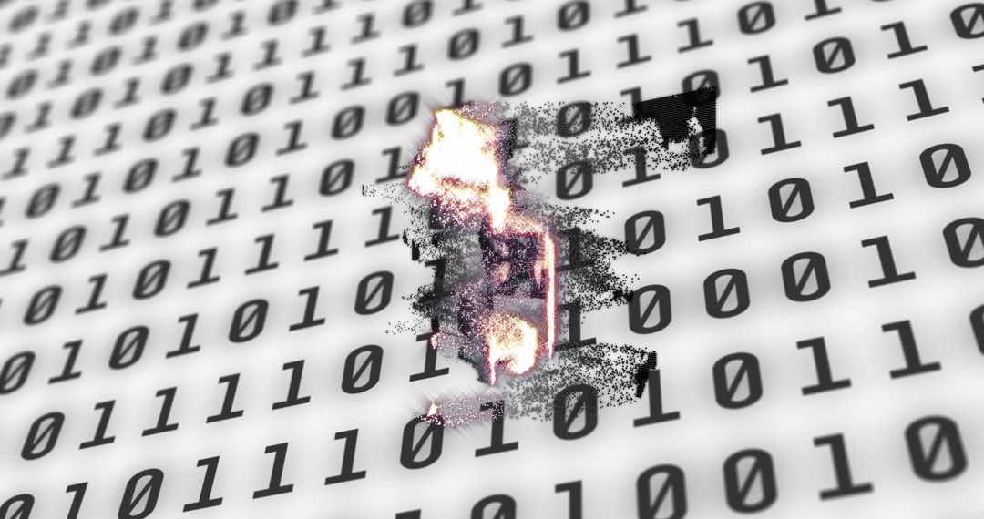 Burning Telephone Over Binary Code Symbolizing Digital Disruption