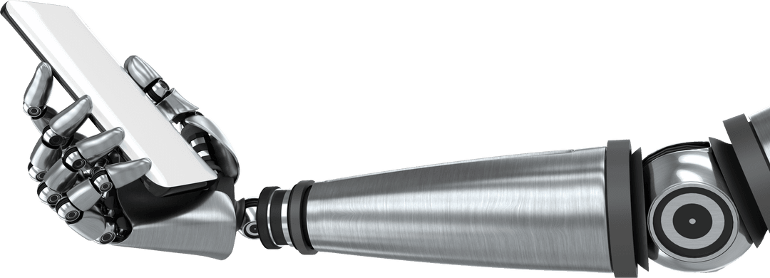 Robotic Arm Holding Smartphone on Transparent Background Concept