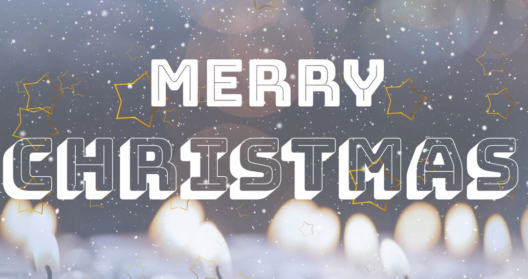 Festive Merry Christmas Text with Snow and Candle Light