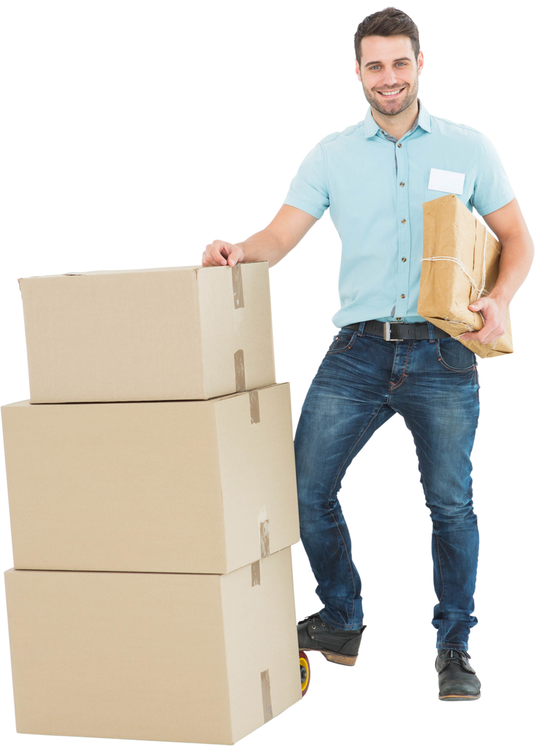 Professional Courier with Cardboard Boxes on Transparent Background - Download Free Stock Images Pikwizard.com