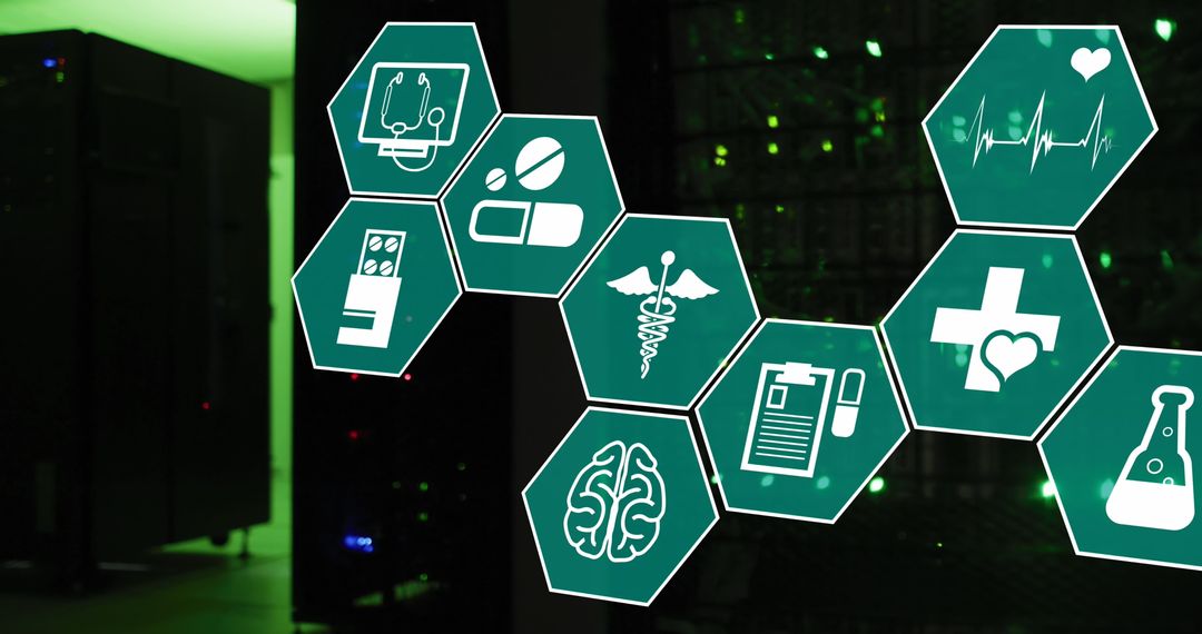 Medical Icons with Digital Interface in Server Room