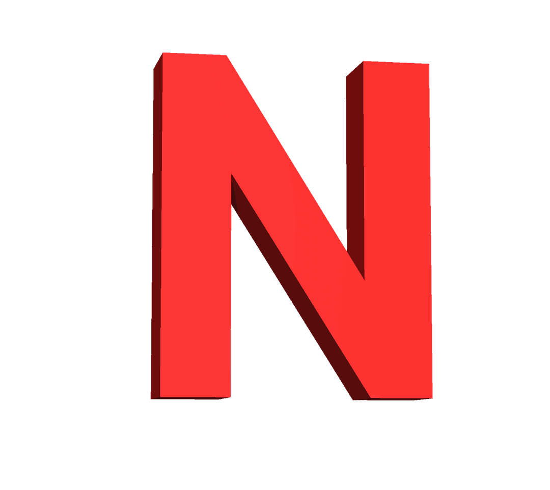 Red 3D Letter N on Transparent Background for Graphic Design