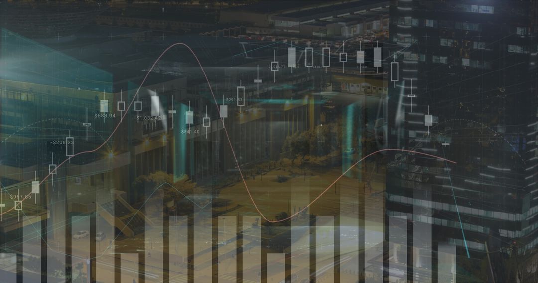 Digital Financial Data Overlays Modern Cityscape