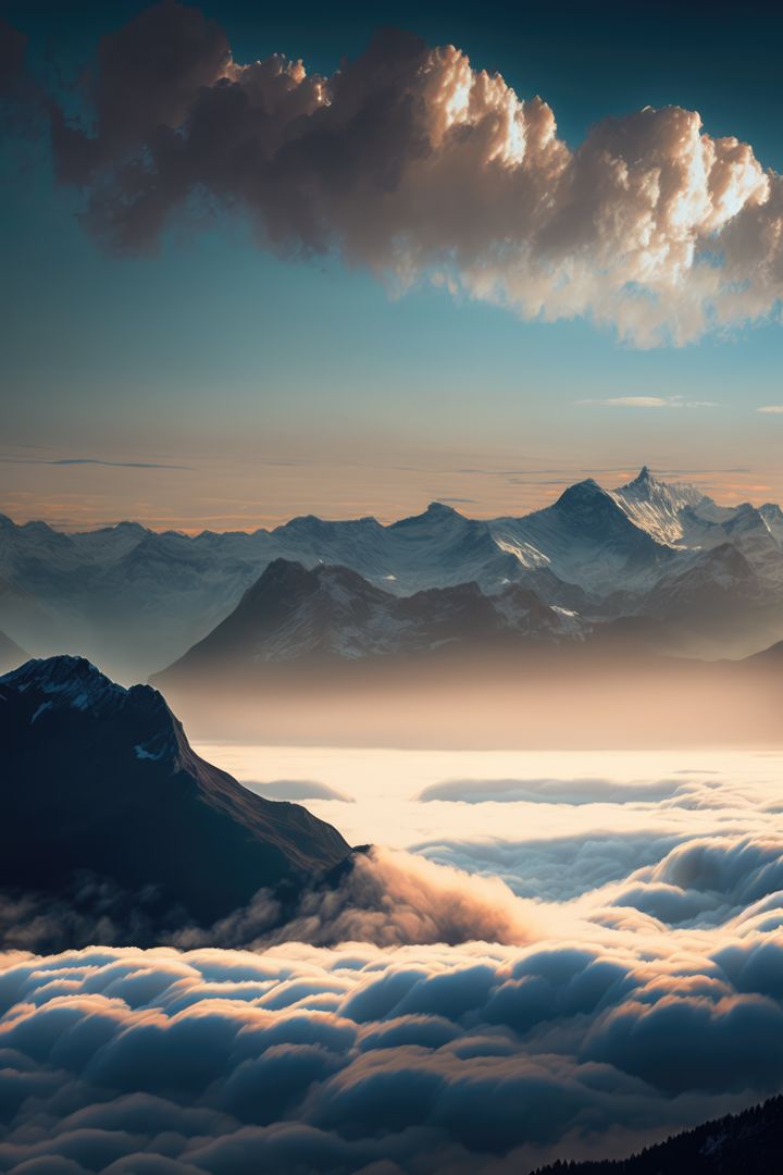 Dramatic Mountain Peaks Above Misty Cloud Layer at Sunrise - Free Images, Stock Photos and Pictures on Pikwizard.com