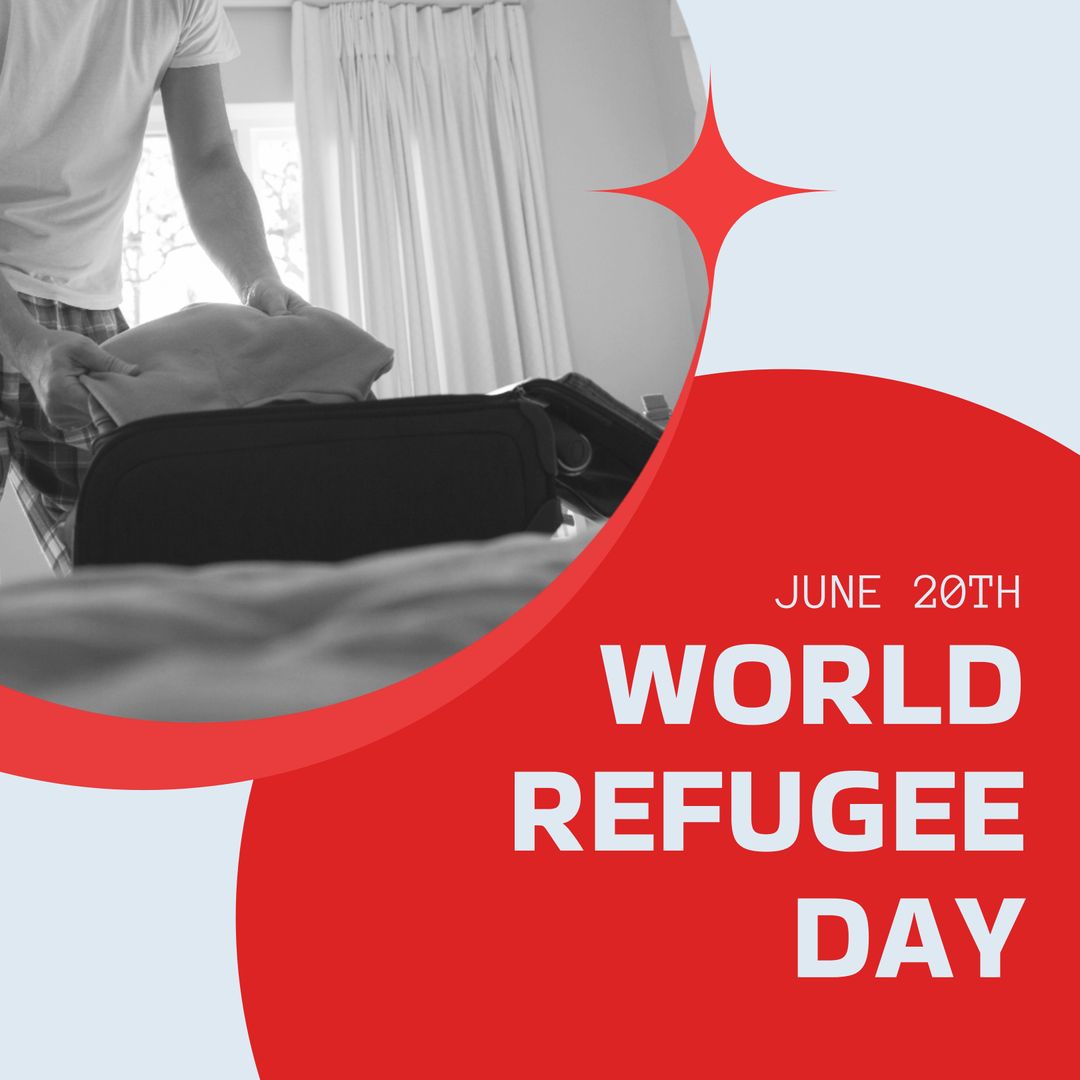 World Refugee Day Concept with Man Packing Suitcase