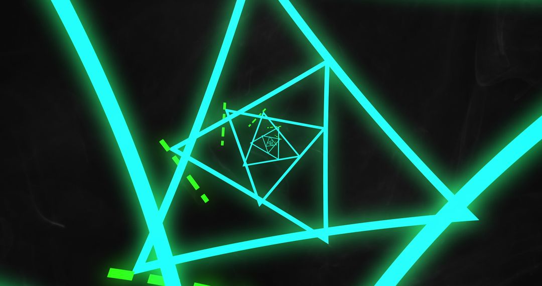 Dynamic Spinning Neon Triangles on Black Background
