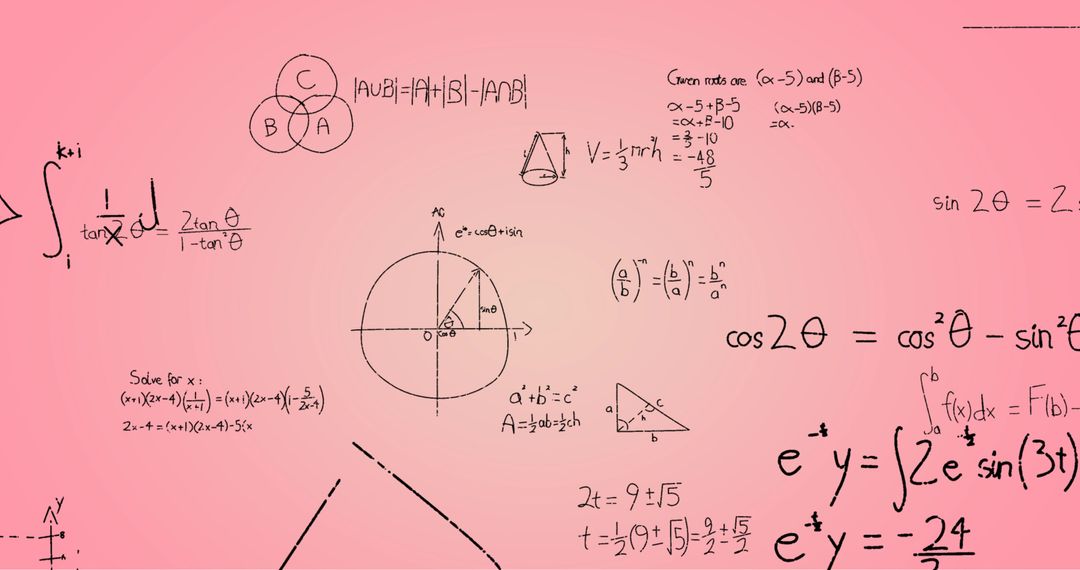 Mathematical Formulas and Equations on Pink Background