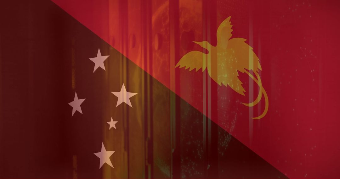 Papua New Guinea Flag with Digital Technology Elements